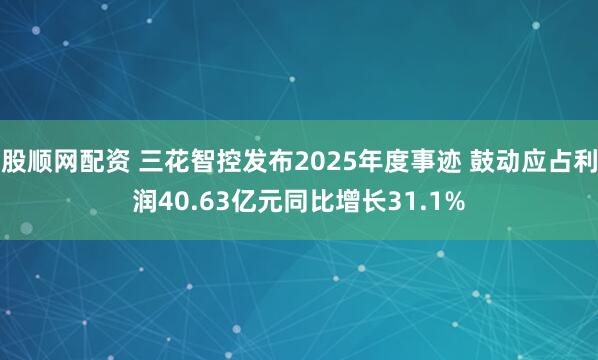 股顺网配资 三花智控发布2025年度事迹 鼓动应占利润40.63亿元同比增长31.1%